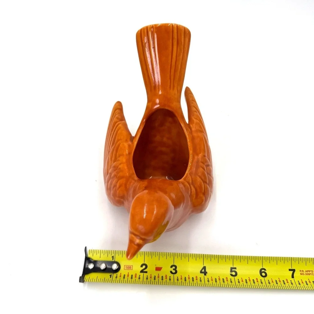 The Pigeon Hole Orange Ceramic Bird Planter Vintage Glazed Pigeon Figurine Texas